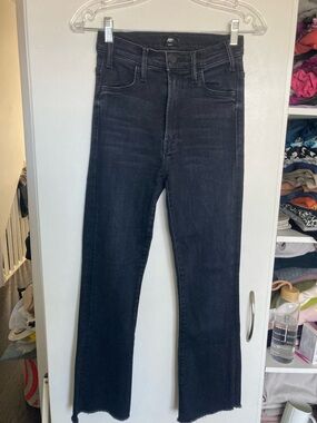 Mother The Hustler Ankle Fray High-Rise Black Flare Jeans size 25